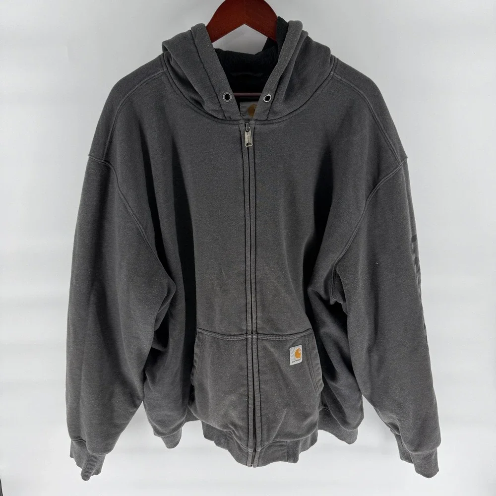 Carhartt Hoodie Mens 2XL Gray Full Zip Fleece Lined Pocket‎ Hooded Workwear